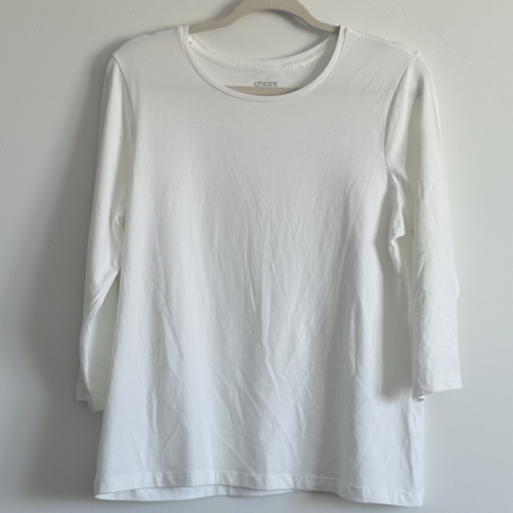 Chico's The Ultimate Tee L Womens White 3/4 Sleeve Pima Cotton Scoop Neck
